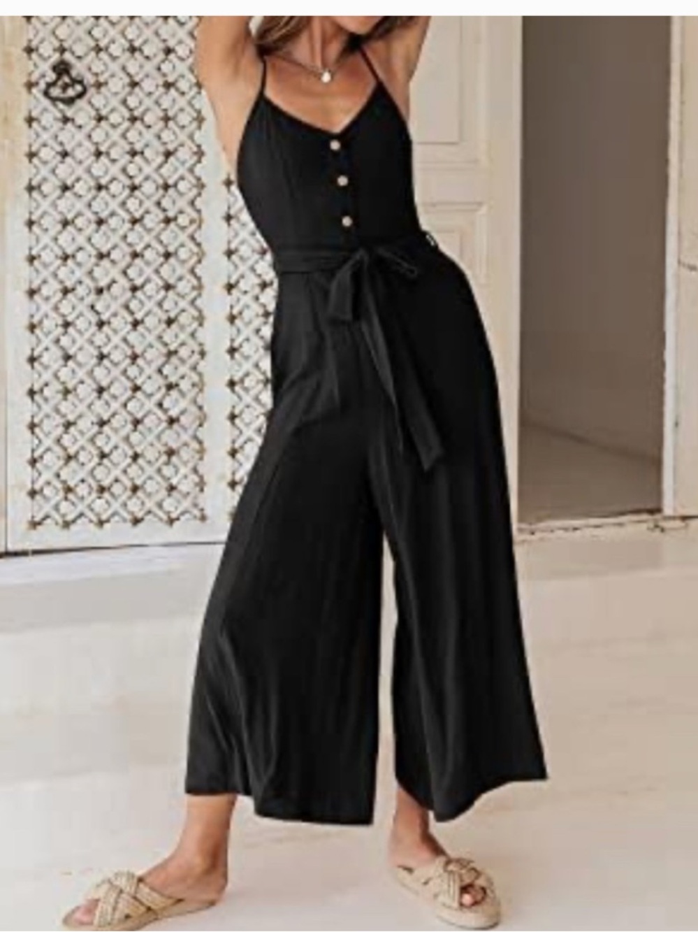 Black Sleeveless Button-Front Jumpsuit large
